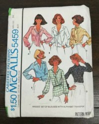5459 MCCALLS 1977 LONG SLEEVE COLLAR BLOUSE, SCARF, ALPHABET TRANSFER PATTERN UNCUT 16